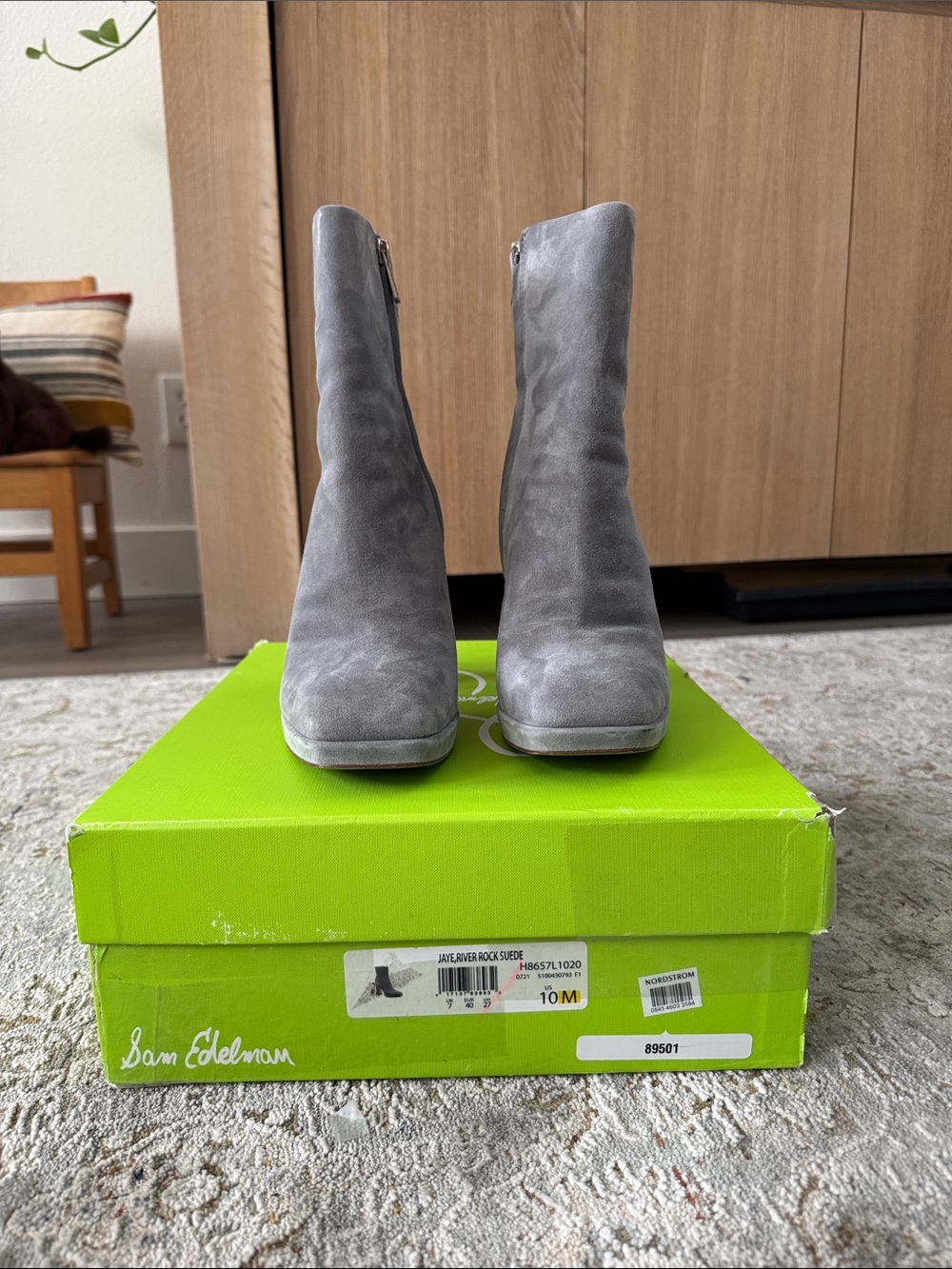 Sam Edelman Light Gray Suede Ankle Booties